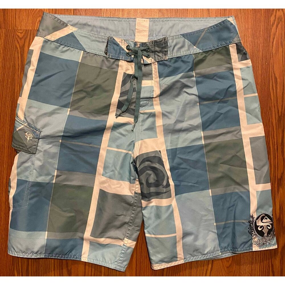 Quiksilver Board Shorts Mens 36 10" Plaid AOP Beach Swim Trunks Crest - Picture 1 of 6